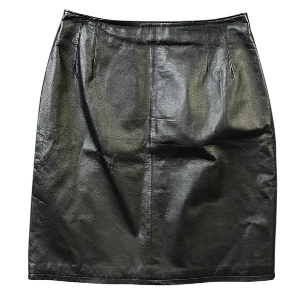 CLIO Leather Skirt Womens Size 8 Black Pencil Edgy Professional Vintage Biker - Picture 2 of 7